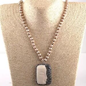 Luck Gayatri Cream Beaded Long Crustal Necklace